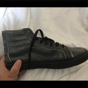 Vans black grey distressed high top zipper leather
